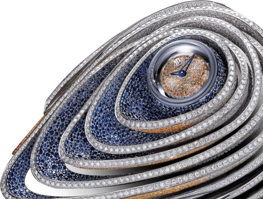 Audemars Piguet,Haute Joaillerie 47.20mm,47.20mm,White Gold,Blue,Gradient,Orange,Quartz,In-house Caliber,Sapphire,67705BC,67705BC.ZS.9192BC.01