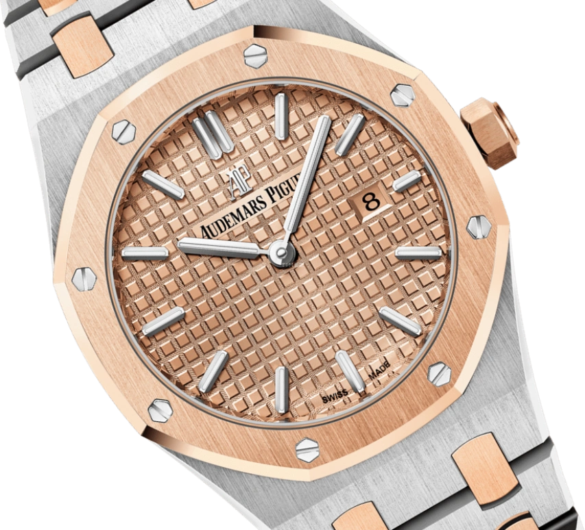 Audemars Piguet,Royal Oak 33mm,33mm,Pink Gold,Stainless Steel,Pink,Quartz,Day,In-house Caliber,67650SR,67650SR.OO.1261SR.01