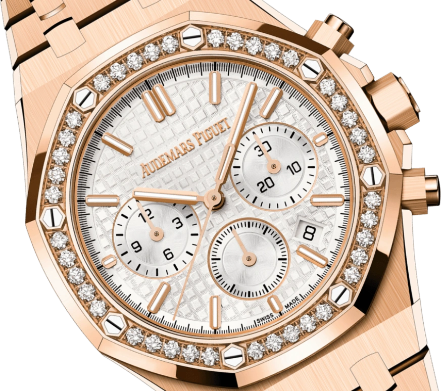 Audemars Piguet,Royal Oak 38mm,38mm,Rose Gold,Silver,White,Automatic,Chronograph,Day,26715OR,26715OR.ZZ.1356OR.01