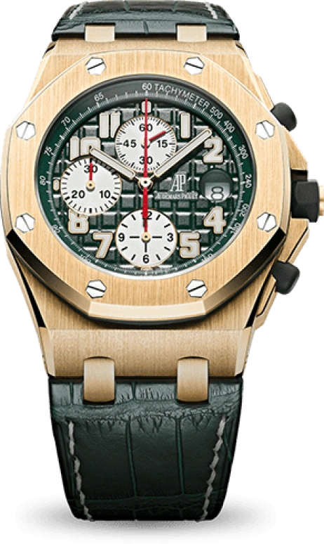 Audemars Piguet,Royal Oak Offshore 42mm,42mm,Yellow Gold,Green,Silver,Automatic,Chronograph,Day,26194BA,26194BA.OO.D038CR.01