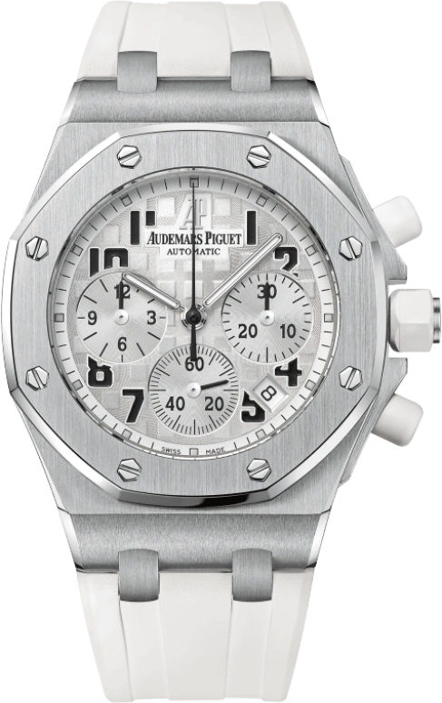 Audemars Piguet,Royal Oak Offshore 37mm,37mm,Rubber,Stainless Steel,White,Silver,Automatic,Chronograph,Day,26283ST,26283ST.OO.D010CA.01
