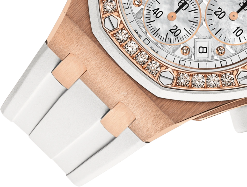 Audemars Piguet,Royal Oak Offshore 37mm,37mm,Pink Gold,Rubber,White,Silver,Automatic,Chronograph,Day,26048OK,26048OK.ZZ.D010CA.01