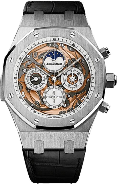 Audemars Piguet,Royal Oak 44mm,44mm,White Gold,Skeleton,Automatic,Chronograph,Moonphase,Perpetual Calendar,Month,45hours,In-house Caliber,26552BC,26552BC.OO.D002CR.01