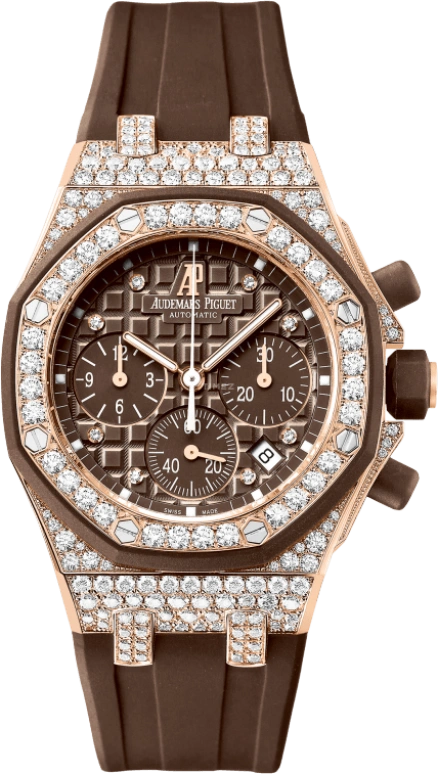 Audemars Piguet,Royal Oak Offshore 37mm,37mm,Pink Gold,Rubber,Brown,Rose,Automatic,Chronograph,Day,26092OK,26092OK.ZZ.D080CA.01