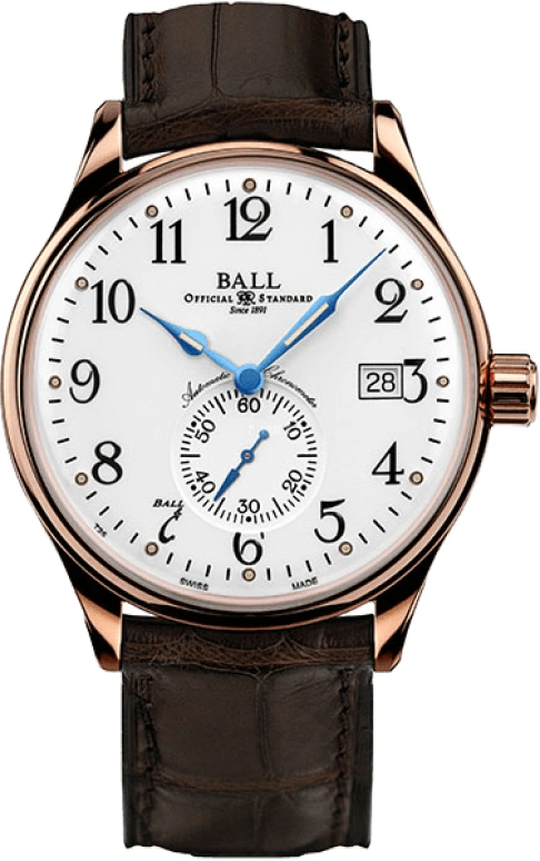 Ball Watch,Official Railroad Watch 39.70mm,39.70mm,Rose Gold,White,Automatic,Date,42hours,NM3888D,NM3888D-PG-LCJ-WH