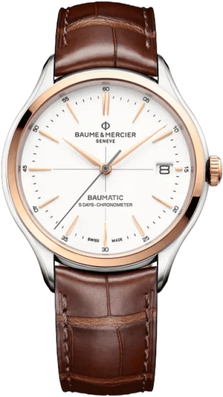 Baume & Mercier,Clifton 40mm,40mm,Red Gold,Stainless Steel,White,Automatic,Date,120hours,10519