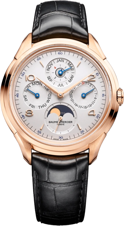 Baume & Mercier,Clifton 42mm,42mm,Red Gold,Silver,Automatic,Moonphase,Perpetual Calendar,Leap Year,Month,42hours,Sapphire,10306