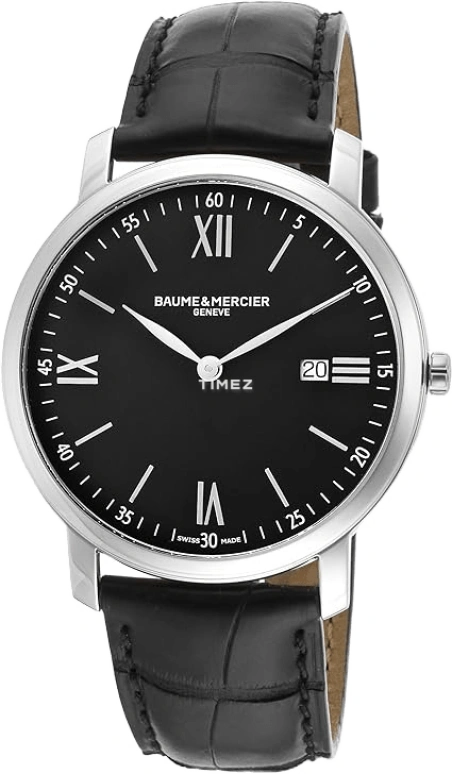 Baume & Mercier,Classima 39mm,39mm,Stainless Steel,Black,Quartz,Day,26280hours,10098