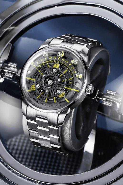 Behrens,Inventor 42mm,42mm,Stainless Steel,Skeleton,Yellow,Automatic,Day,41hours,BHR023GRYF