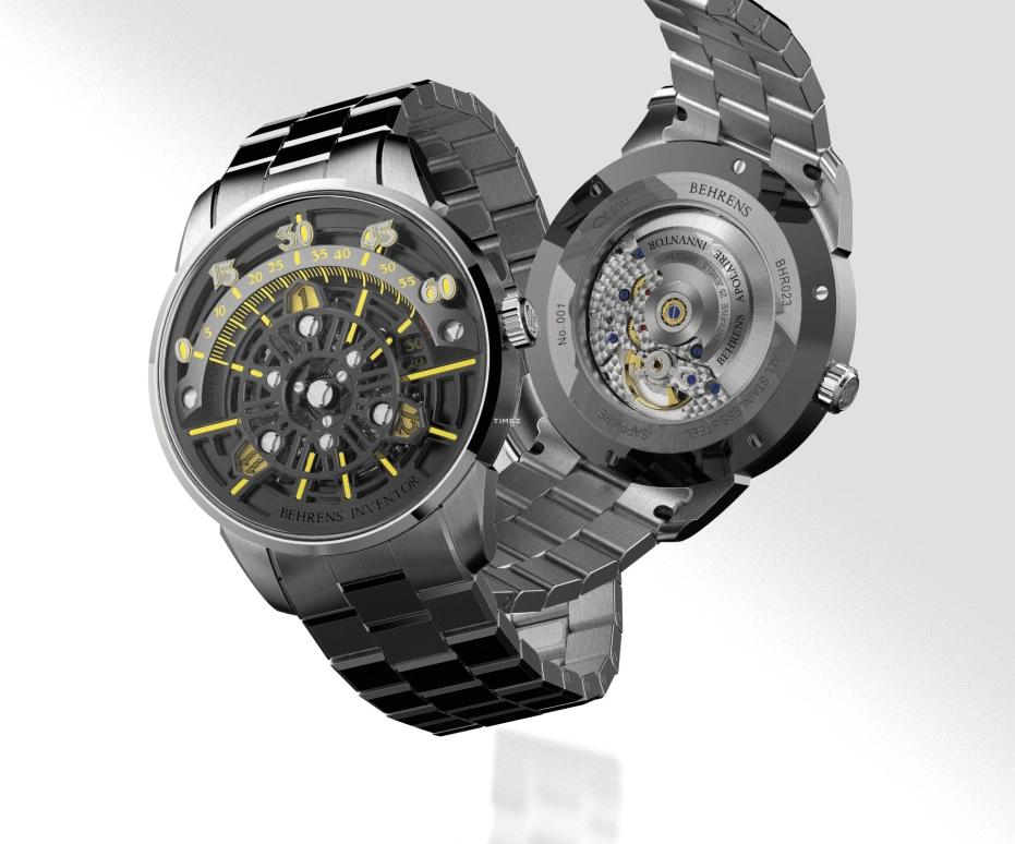 Behrens,Inventor 42mm,42mm,Stainless Steel,Skeleton,Yellow,Automatic,Day,41hours,BHR023GRYF