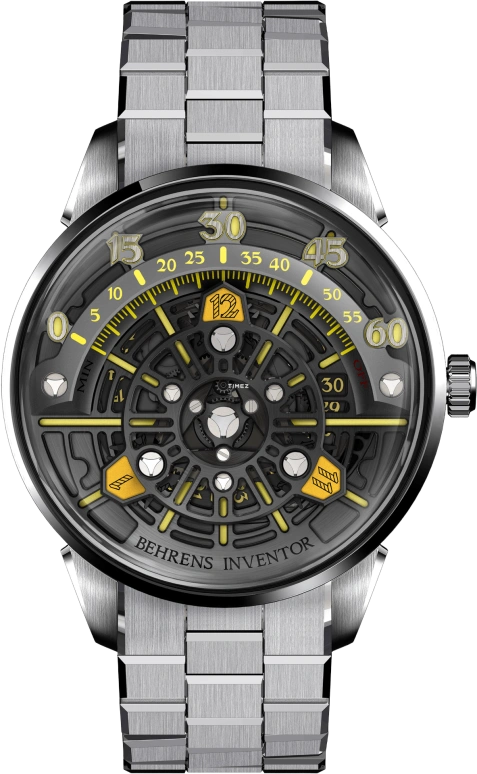 Behrens,Inventor 42mm,42mm,Stainless Steel,Skeleton,Yellow,Automatic,Day,41hours,BHR023GRYF