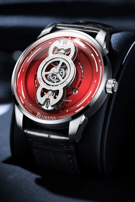 Behrens,Original 42mm,42mm,Stainless Steel,Stainless Steel,Red,Automatic,Day,Sapphire,BHR012B,BHR012B-03