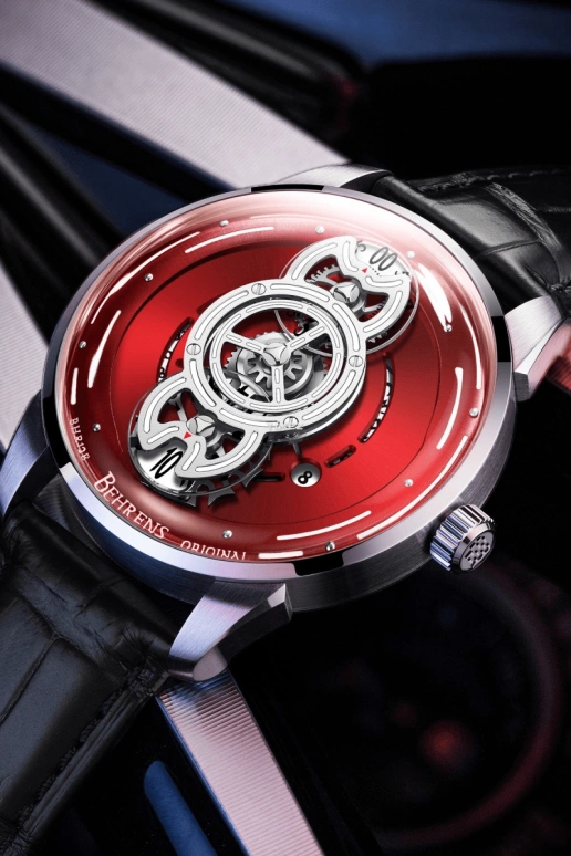 Behrens,Original 42mm,42mm,Stainless Steel,Stainless Steel,Red,Automatic,Day,Sapphire,BHR012B,BHR012B-03