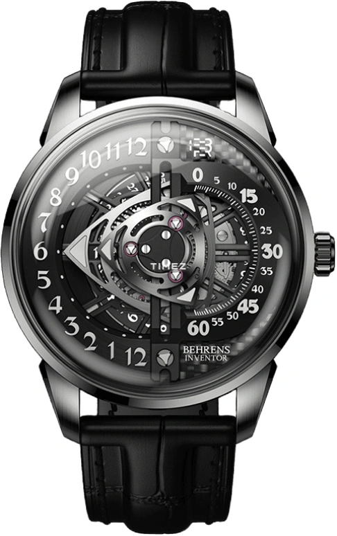 Behrens,Inventor 42mm,42mm,Stainless Steel,Skeleton,Black,Automatic,Day,41hours,BHR022BLK01