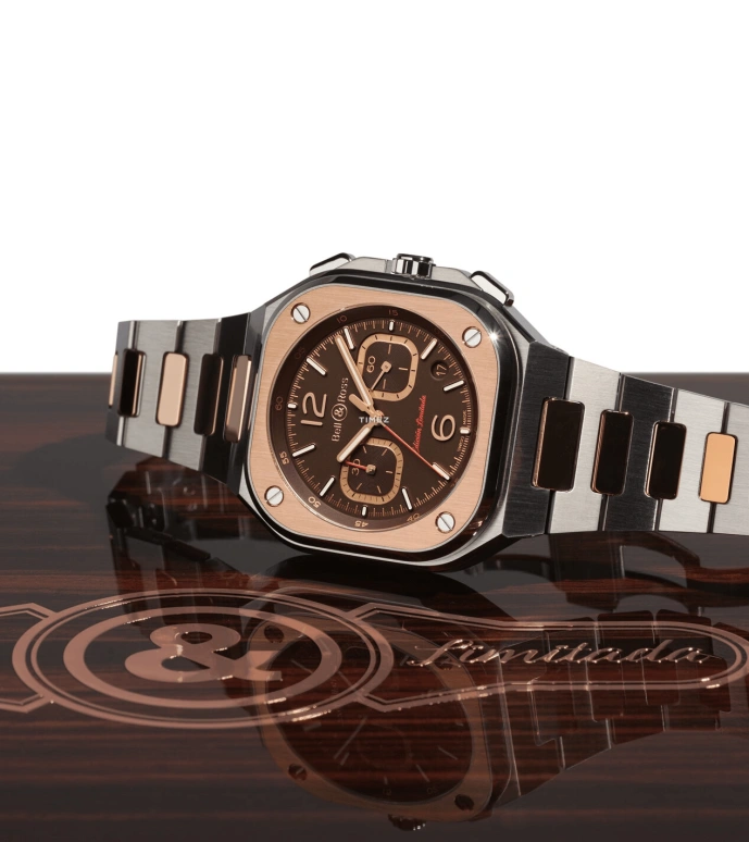 Bell & Ross,Instruments 42mm,42mm,Stainless Steel,Rose Gold,Coffee,Brown,Automatic,Chronograph,Day,BR05C,BR05C-LDA/SRB