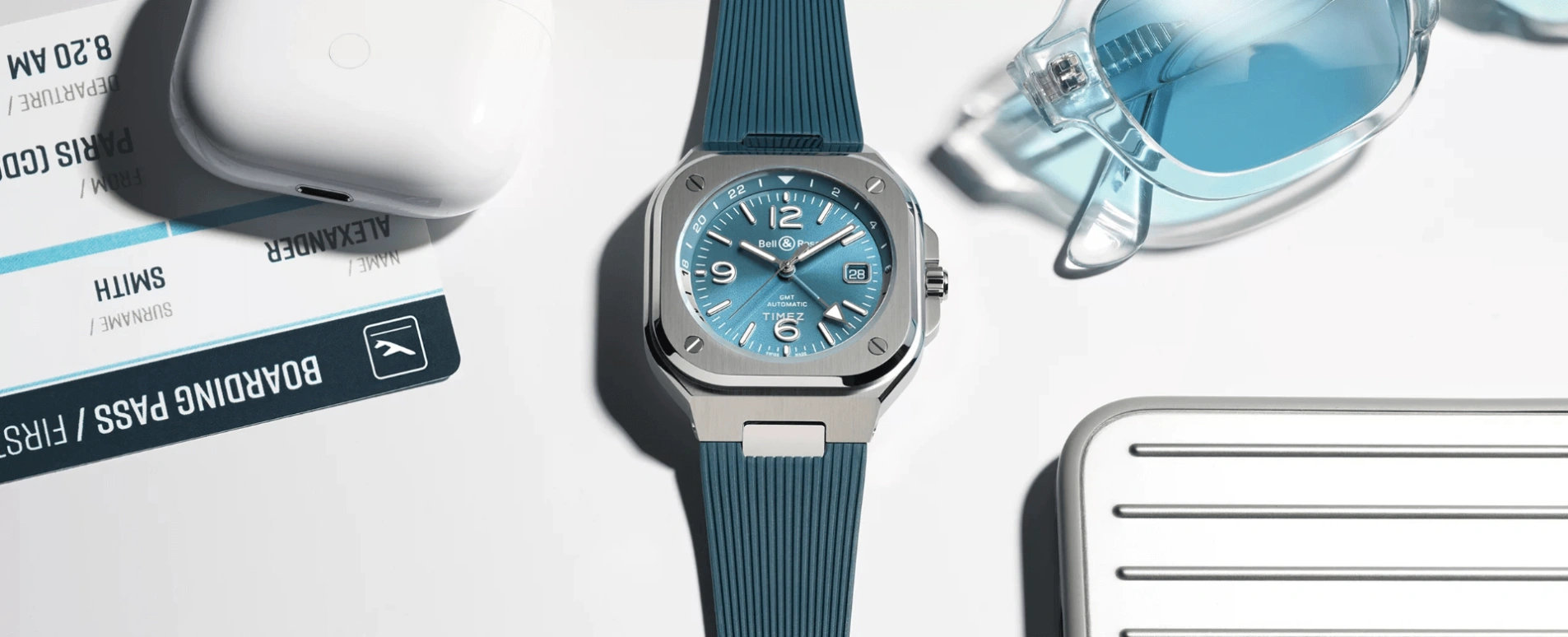Bell & Ross,Urban 41mm,41mm,Stainless Steel,Sky Blue,Automatic,Day,Dule Time,BR05G,BR05G-PB-ST/SRB
