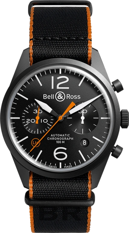 Bell & Ross,Vintage 41mm,41mm,Stainless Steel,Black,Automatic,Chronograph,Date,Hollow Out,BRV126,BRV126-O-CA