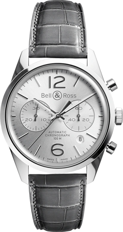 Bell & Ross,Vintage 41mm,41mm,Stainless Steel,Silver,Automatic,Chronograph,Date,Hollow Out,BRG126,BRG126-WH-ST/SCR