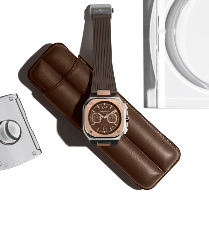 Bell & Ross,Instruments 42mm,42mm,Stainless Steel,Rose Gold,Coffee,Brown,Automatic,Chronograph,Day,BR05C,BR05C-LDA/SRB