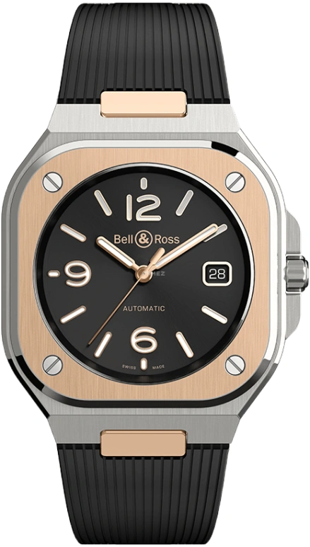 Bell & Ross,Instruments 40mm,40mm,Rose Gold,Stainless Steel,Black,Automatic,Date,Hollow Out,BR05A,BR05A-BL-STPG/SRB