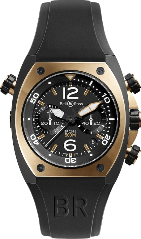 Bell & Ross,Marine 44mm,44mm,Rose Gold,Stainless Steel,Black,Automatic,Chronograph,Date,Hollow Out,BR02,BR02-CHR-BICOLOR