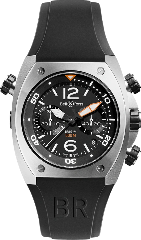 Bell & Ross,Marine 44mm,44mm,Stainless Steel,Black,Automatic,Chronograph,Date,Hollow Out,BR02,BR02-CHR-BL-ST