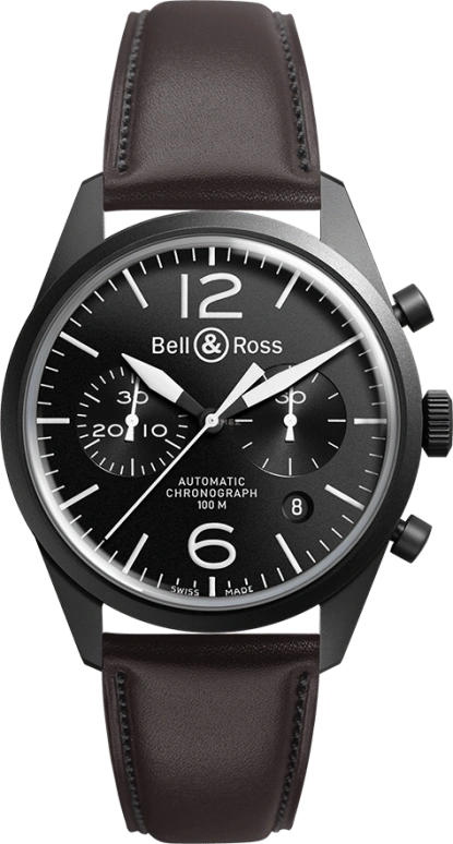 Bell & Ross,Vintage 41mm,41mm,Stainless Steel,Black,Automatic,Chronograph,Date,Hollow Out,BRV126,BRV126-BL-CA/SCA