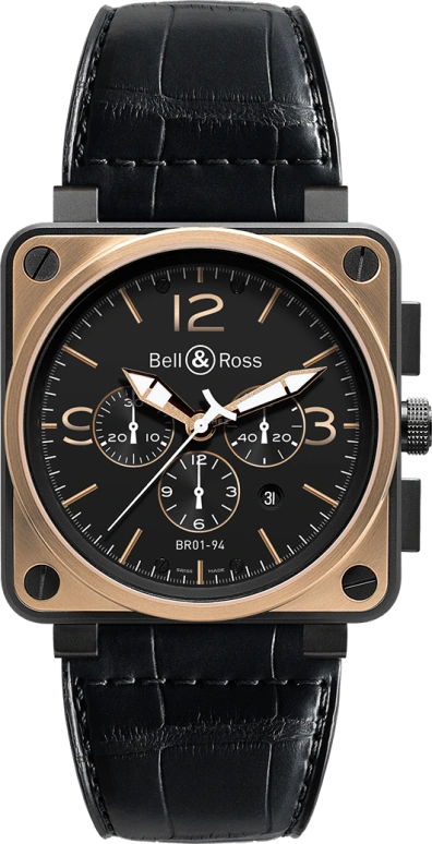 Bell & Ross,Instruments 46mm,46mm,Pink Gold,Stainless Steel,Black,Automatic,Chronograph,Date,Hollow Out,BR0194,BR0194-BICO-OF