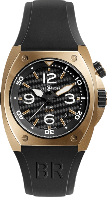 Bell & Ross,Marine 44mm,44mm,Pink Gold,Black,Automatic,Date,38hours,BR02,BR02-PINKGOLD