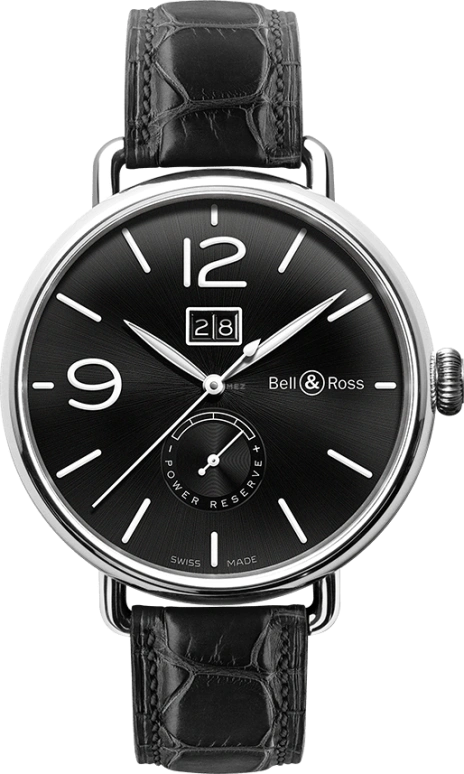 Bell & Ross,Vintage 45mm,45mm,Stainless Steel,Black,Automatic,Date,Power Reserve Indicator,BRWW190,BRWW190-BL-ST/SCR