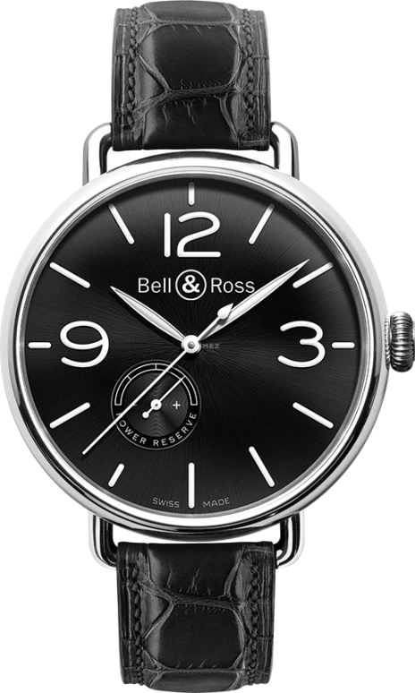 Bell & Ross,Vintage 45mm,45mm,Stainless Steel,Black,Automatic,Date,Power Reserve Indicator,BRWW197,BRWW197-BL-ST/SCR