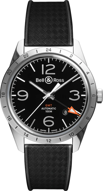 Bell & Ross,Vintage 42mm,42mm,Stainless Steel,Black,Automatic,Date,Hollow Out,BRV123,BRV123-BL-GMT/SRB