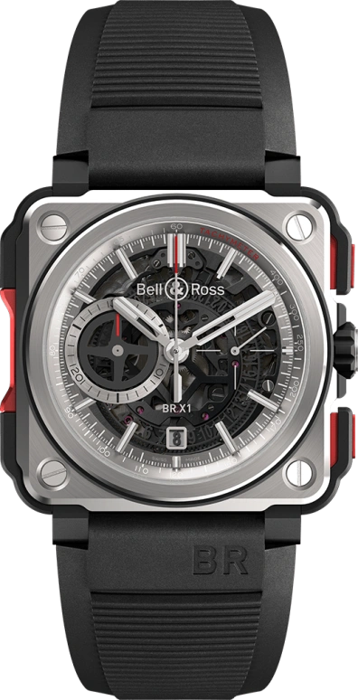 Bell & Ross,Instruments 45mm,45mm,Titanium,Ceramic,Rubber,Skeleton,Automatic,Chronograph,Date,Hollow Out,BRX1,BRX1-CE-TI-RED