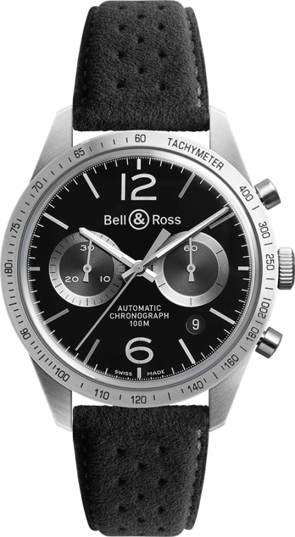 Bell & Ross,Vintage 42mm,42mm,Stainless Steel,Black,Automatic,Chronograph,Date,Hollow Out,BRV126,BRV126-BS-ST/SF