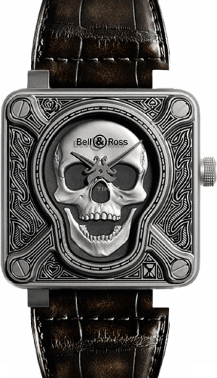 Bell & Ross,Instruments 46mm,46mm,Stainless Steel,Black,Automatic,Date,Hollow Out,BR0192,BR0192-SKULL-BURN