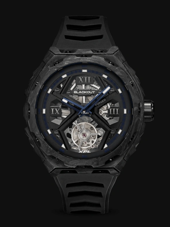 Blackout Concept,XPE 42.50毫米,42.50毫米,锻造碳纤维,黑色,自动上弦,陀飞轮,蓝宝石,水晶玻璃,XPE Tourbillon Blue