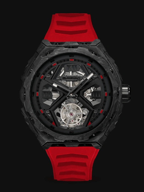 Blackout Concept,XPE 42.50毫米,42.50毫米,锻造碳纤维,黑色,自动上弦,陀飞轮,蓝宝石,水晶玻璃,XPE Tourbillon Black Red