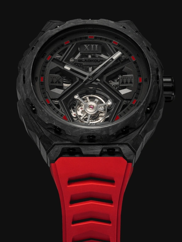 Blackout Concept,XPE 42.50毫米,42.50毫米,锻造碳纤维,黑色,自动上弦,陀飞轮,蓝宝石,水晶玻璃,XPE Tourbillon Black Red