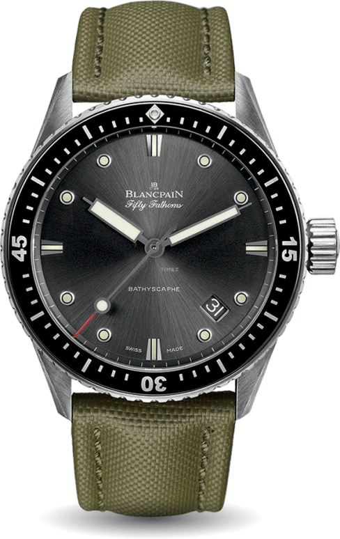 Blancpain,Fifty Fathoms 43mm,43mm,Stainless Steel,Black,Automatic,Day,Anti-magnetic,5000,5000-1110-K52A