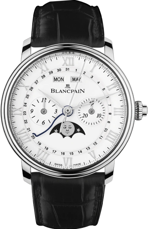 Blancpain,Villeret 40mm,40mm,Stainless Steel,White,Automatic,Chronograph,Monopoussoir,Moonphase,Month,192hours,In-house Caliber,6685,6685-1127-55B