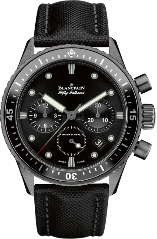 Blancpain,Fifty Fathoms 43.60mm,43.60mm,Ceramic,Black,Automatic,Chronograph,Date,Flyback,Column Wheel,50hours,In-house Caliber,5200,5200-0130-B52A