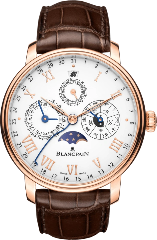 Blancpain,Villeret 45mm,45mm,Red Gold,White,Automatic,Moonphase,Month,Date,Zodiac Indications,168hours,In-house Caliber,00888,00888-3631-55B