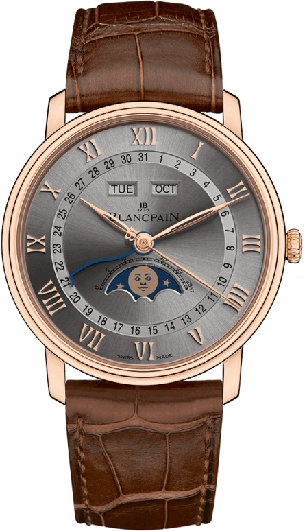 Blancpain,Villeret 40mm,40mm,Red Gold,Grey,Automatic,Moonphase,Month,Date,Day,72hours,In-house Caliber,6654,6654-3613-55B