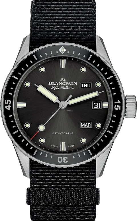 Blancpain,Fifty Fathoms 43mm,43mm,Stainless Steel,Grey,Automatic,Month,Date,Day,5071,5071-1110-NABA