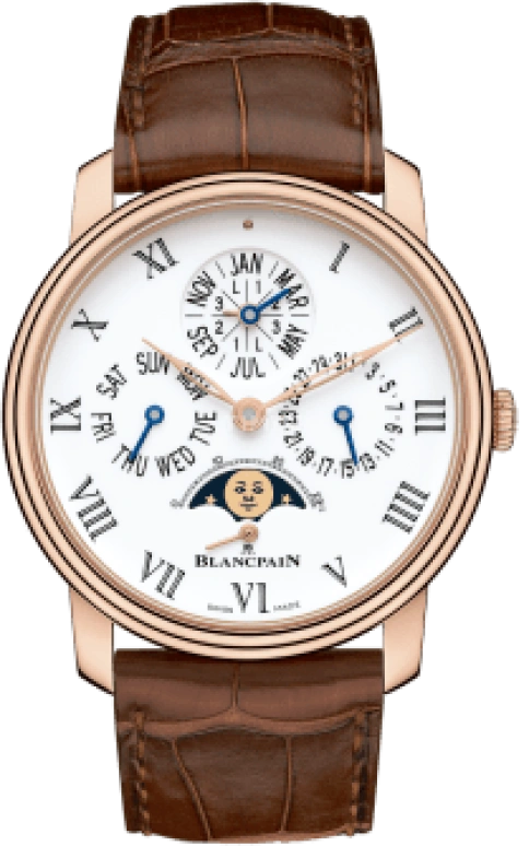 Blancpain,Villeret 42mm,42mm,Red Gold,White,Automatic,Moonphase,Perpetual Calendar,Leap Year,Month,192hours,In-house Caliber,6659,6659-3631-55B