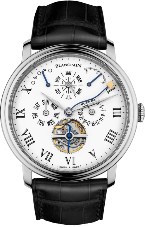 Blancpain,Villeret 42mm,42mm,Platinum,White,Automatic,Moonphase,Perpetual Calendar,Leap Year,Month,72hours,In-house Caliber,6638,6638-3431-55B