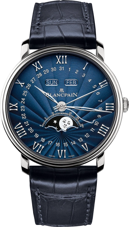 Blancpain,Villeret 40mm,40mm,White Gold,Blue,Automatic,Moonphase,Month,Date,Day,72hours,In-house Caliber,6654,6654-1529-55B