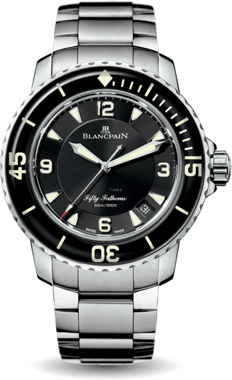 Blancpain,Fifty Fathoms 45mm,45mm,Stainless Steel,Black,Automatic,Day,Anti-magnetic,5015,5015-1130-71S