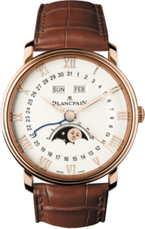 Blancpain,Villeret 40mm,40mm,Red Gold,White,Automatic,Moonphase,Month,Date,Day,72hours,In-house Caliber,6654,6654-3642-55B