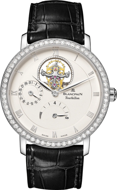 Blancpain,Villeret 38mm,38mm,White Gold,White,Automatic,Date,Power Reserve Indicator,Tourbillon Escapement,6025,6025-1942-55B